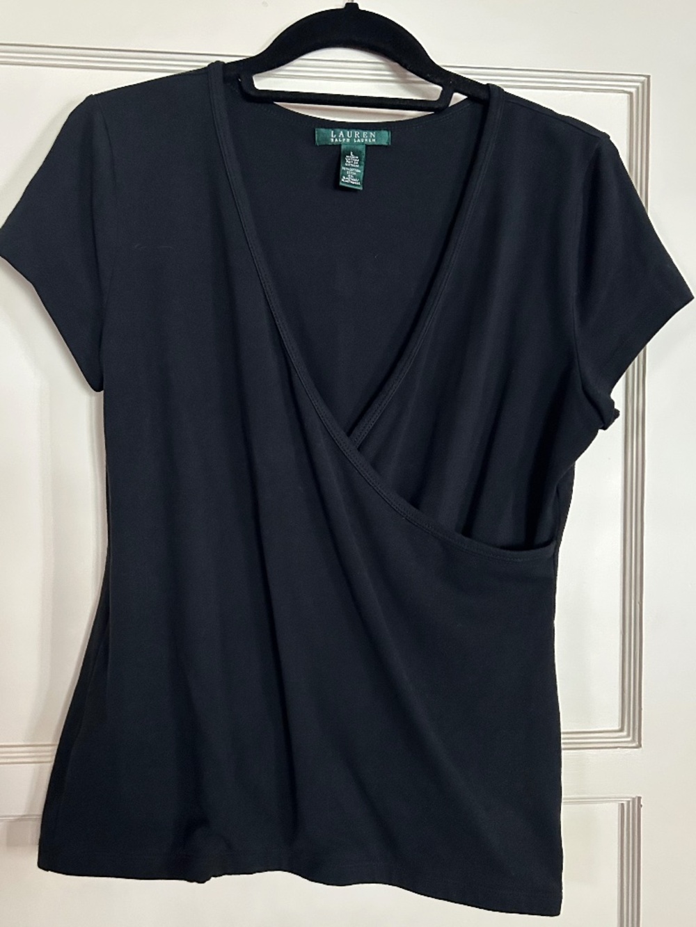 Women’s Lauren black large short sleeve crossover top